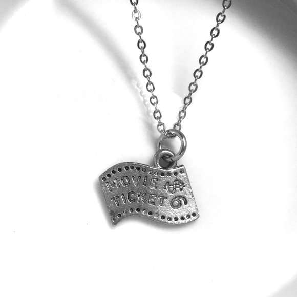 Miniature Pewter Movie Ticket Movie Stub Film lovers Charm Gift Necklace - Picture 1 of 1